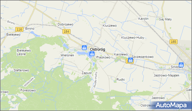 mapa Piaskowo gmina Ostroróg, Piaskowo gmina Ostroróg na mapie Targeo