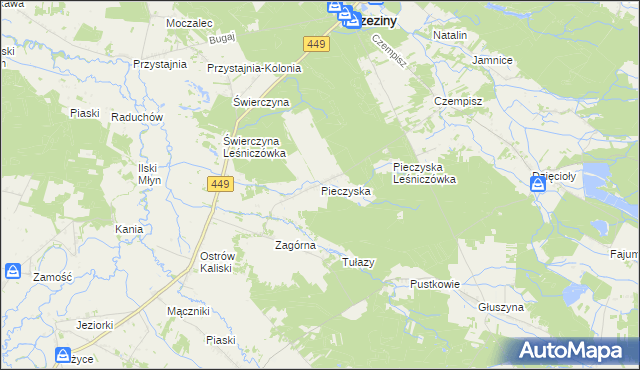 mapa Pieczyska gmina Brzeziny, Pieczyska gmina Brzeziny na mapie Targeo