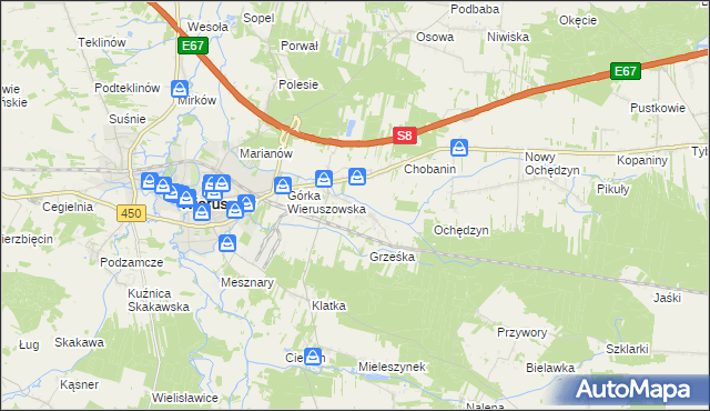 mapa Pieczyska gmina Wieruszów, Pieczyska gmina Wieruszów na mapie Targeo