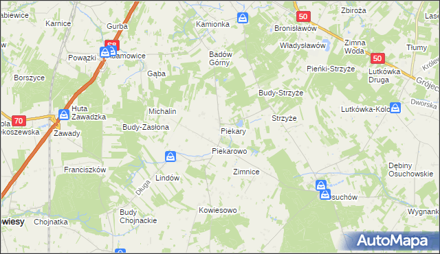 mapa Piekary gmina Mszczonów, Piekary gmina Mszczonów na mapie Targeo