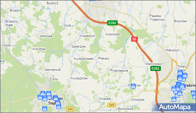 mapa Piekary gmina Oborniki Śląskie, Piekary gmina Oborniki Śląskie na mapie Targeo