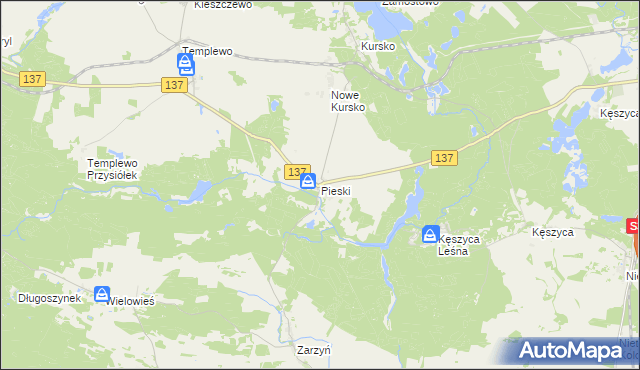 mapa Pieski gmina Międzyrzecz, Pieski gmina Międzyrzecz na mapie Targeo