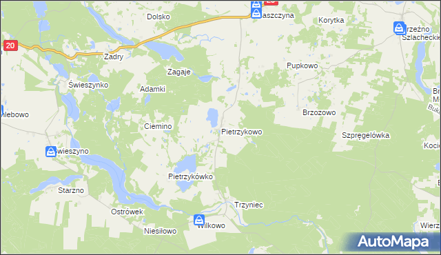 mapa Pietrzykowo gmina Koczała, Pietrzykowo gmina Koczała na mapie Targeo