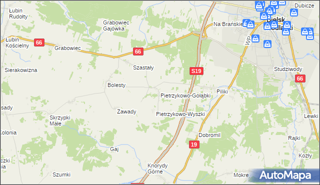 mapa Pietrzykowo-Gołąbki, Pietrzykowo-Gołąbki na mapie Targeo