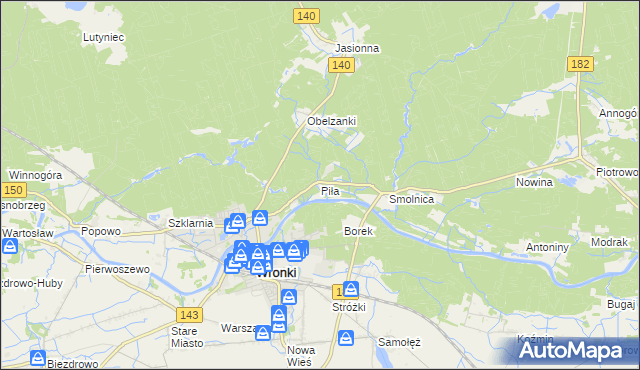 mapa Piła gmina Wronki, Piła gmina Wronki na mapie Targeo