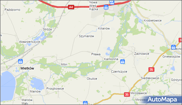 mapa Piława gmina Mietków, Piława gmina Mietków na mapie Targeo