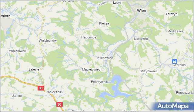 mapa Pilchowice gmina Wleń, Pilchowice gmina Wleń na mapie Targeo