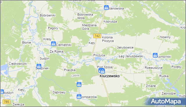 mapa Pilczyca gmina Kluczewsko, Pilczyca gmina Kluczewsko na mapie Targeo