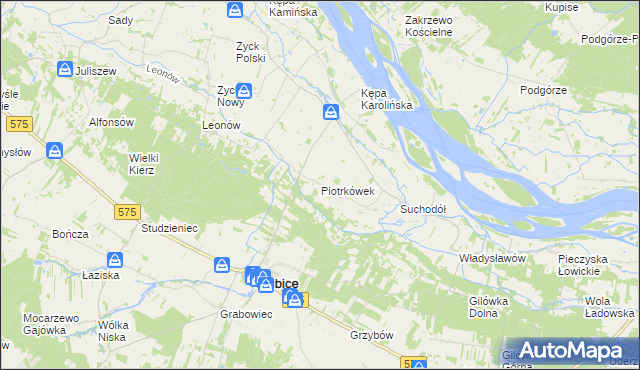 mapa Piotrkówek gmina Słubice, Piotrkówek gmina Słubice na mapie Targeo