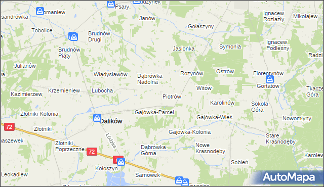mapa Piotrów gmina Dalików, Piotrów gmina Dalików na mapie Targeo