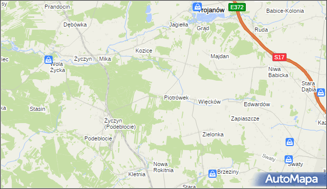 mapa Piotrówek gmina Trojanów, Piotrówek gmina Trojanów na mapie Targeo