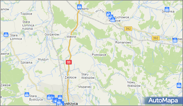 mapa Piotrowice gmina Bystrzyca Kłodzka, Piotrowice gmina Bystrzyca Kłodzka na mapie Targeo
