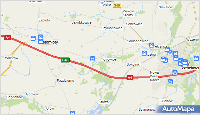 mapa Piotrowice gmina Kostomłoty, Piotrowice gmina Kostomłoty na mapie Targeo