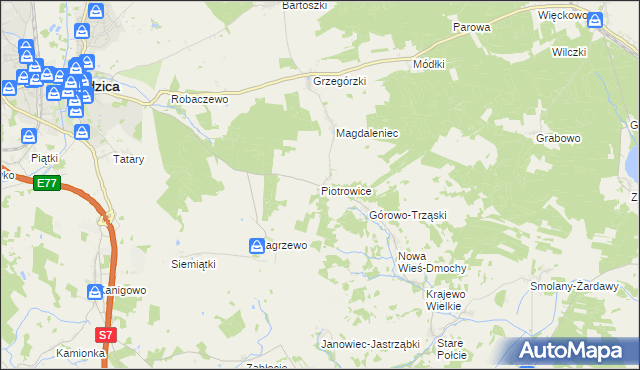 mapa Piotrowice gmina Nidzica, Piotrowice gmina Nidzica na mapie Targeo