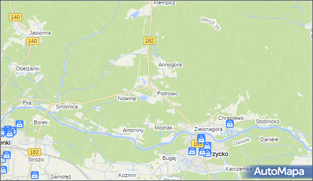 mapa Piotrowo gmina Obrzycko, Piotrowo gmina Obrzycko na mapie Targeo