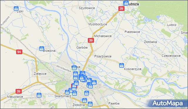 mapa Pisarzowice gmina Lubsza, Pisarzowice gmina Lubsza na mapie Targeo