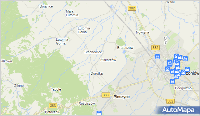 mapa Piskorzów gmina Pieszyce, Piskorzów gmina Pieszyce na mapie Targeo