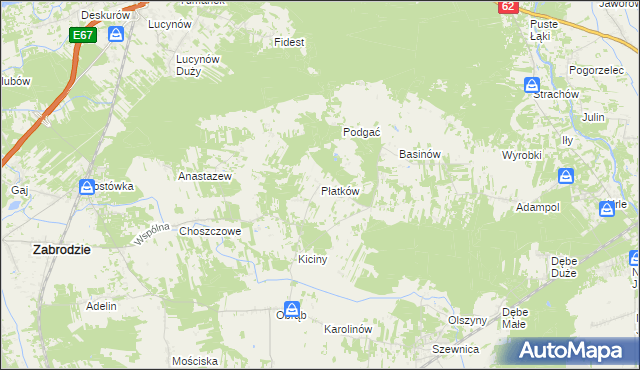 mapa Płatków gmina Zabrodzie, Płatków gmina Zabrodzie na mapie Targeo