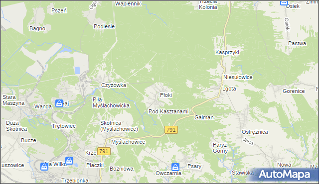 mapa Płoki gmina Trzebinia, Płoki gmina Trzebinia na mapie Targeo