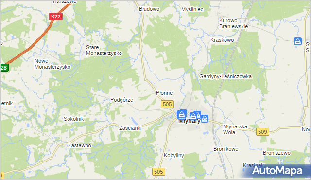 mapa Płonne gmina Młynary, Płonne gmina Młynary na mapie Targeo