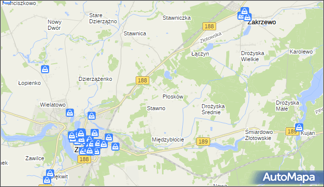 mapa Płosków gmina Złotów, Płosków gmina Złotów na mapie Targeo