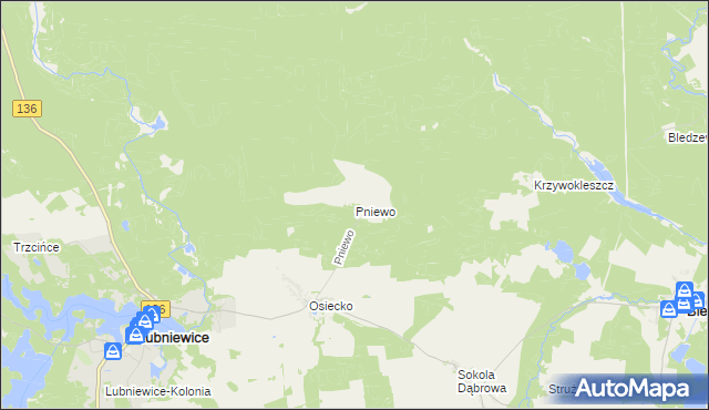mapa Pniewo gmina Bledzew, Pniewo gmina Bledzew na mapie Targeo