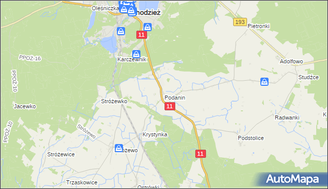 mapa Podanin, Podanin na mapie Targeo