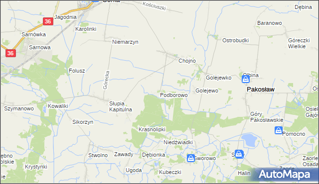 mapa Podborowo gmina Pakosław, Podborowo gmina Pakosław na mapie Targeo