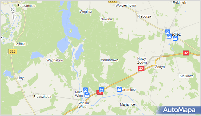 mapa Podborowo gmina Siedlec, Podborowo gmina Siedlec na mapie Targeo