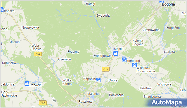mapa Poddębowiec, Poddębowiec na mapie Targeo