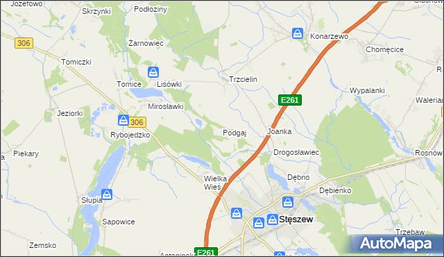 mapa Podgaj gmina Dopiewo, Podgaj gmina Dopiewo na mapie Targeo