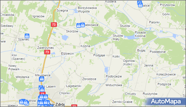 mapa Podgaje gmina Busko-Zdrój, Podgaje gmina Busko-Zdrój na mapie Targeo