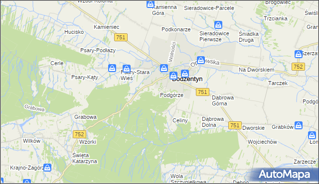 mapa Podgórze gmina Bodzentyn, Podgórze gmina Bodzentyn na mapie Targeo