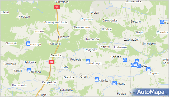 mapa Podgórze gmina Radzanów, Podgórze gmina Radzanów na mapie Targeo