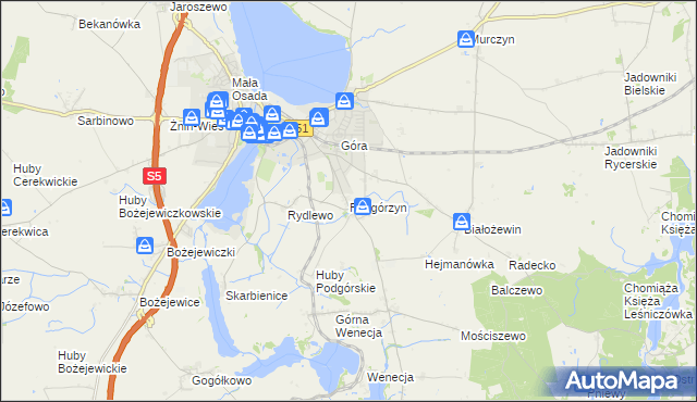 mapa Podgórzyn gmina Żnin, Podgórzyn gmina Żnin na mapie Targeo