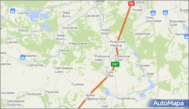 mapa Podkonice Małe, Podkonice Małe na mapie Targeo