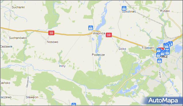 mapa Podłęcze gmina Suchań, Podłęcze gmina Suchań na mapie Targeo