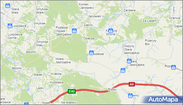 mapa Podlesie gmina Czarna, Podlesie gmina Czarna na mapie Targeo