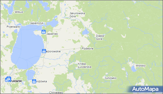 mapa Podleśne gmina Kruklanki, Podleśne gmina Kruklanki na mapie Targeo