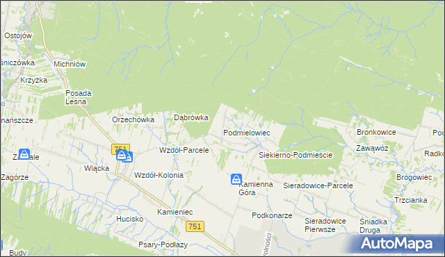 mapa Podmielowiec, Podmielowiec na mapie Targeo