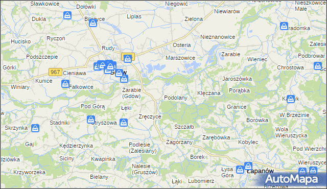 mapa Podolany gmina Gdów, Podolany gmina Gdów na mapie Targeo