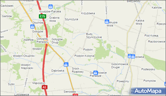 mapa Podolin gmina Moszczenica, Podolin gmina Moszczenica na mapie Targeo