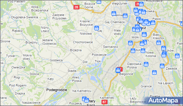 mapa Podrzecze gmina Podegrodzie, Podrzecze gmina Podegrodzie na mapie Targeo