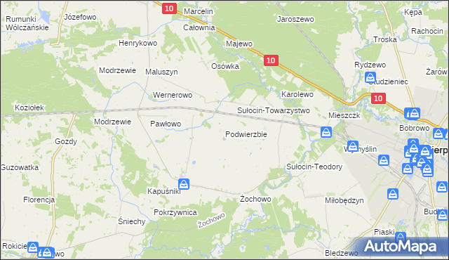 mapa Podwierzbie gmina Sierpc, Podwierzbie gmina Sierpc na mapie Targeo