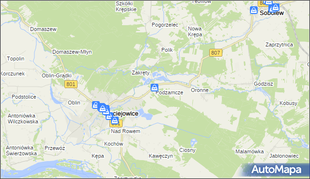 mapa Podzamcze gmina Maciejowice, Podzamcze gmina Maciejowice na mapie Targeo