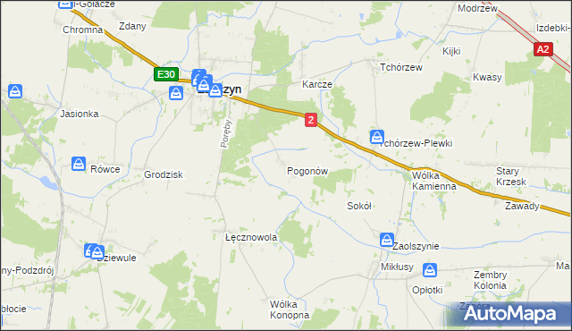 mapa Pogonów gmina Zbuczyn, Pogonów gmina Zbuczyn na mapie Targeo