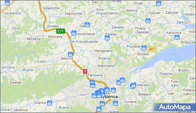 mapa Polanka gmina Myślenice, Polanka gmina Myślenice na mapie Targeo