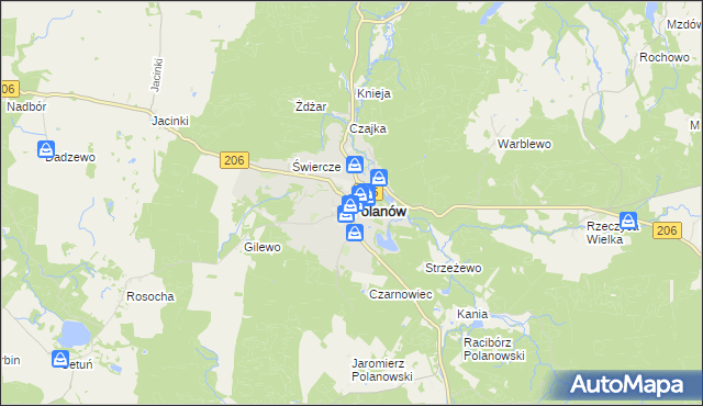 mapa Polanów powiat koszaliński, Polanów powiat koszaliński na mapie Targeo