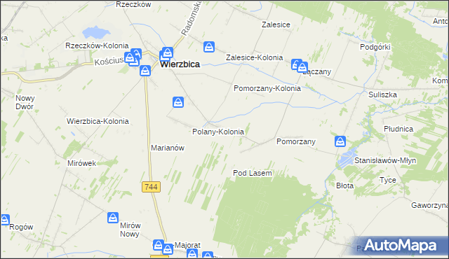 mapa Polany gmina Wierzbica, Polany gmina Wierzbica na mapie Targeo
