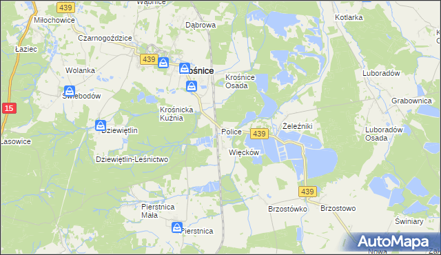 mapa Police gmina Krośnice, Police gmina Krośnice na mapie Targeo